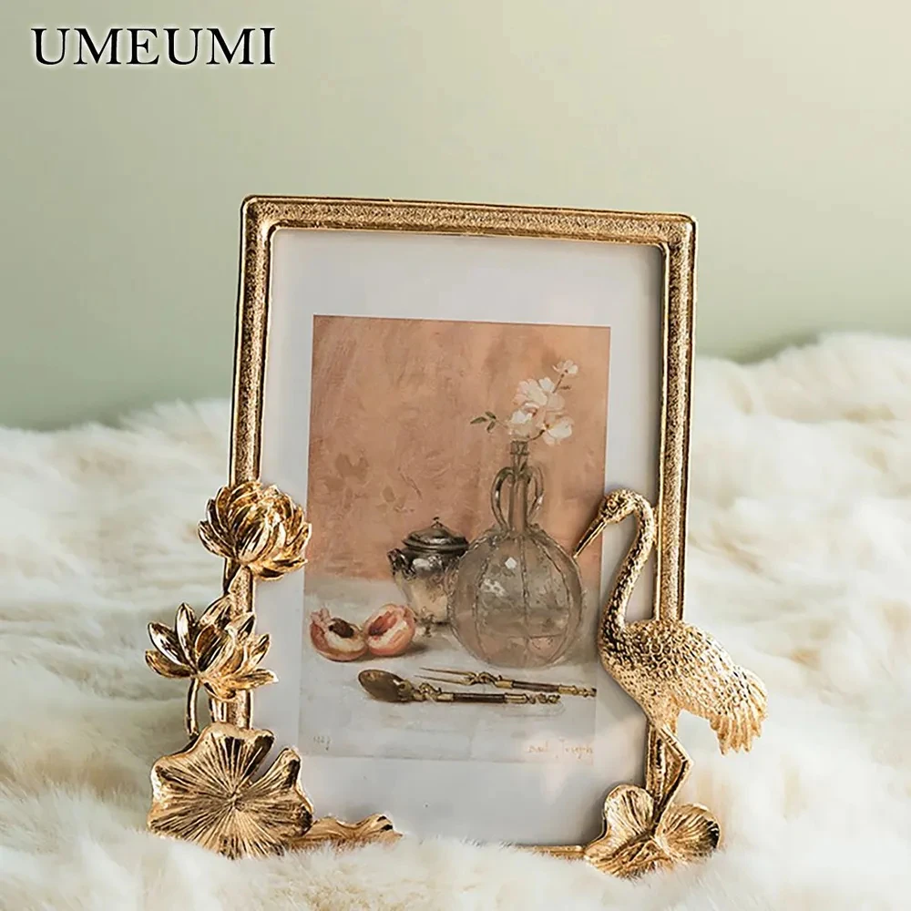 UMEUMI Light Luxury Gold Photo Frame 6″ 4″ Picture Frame Room Decoration Crane Flower Wedding Hostess Memorial Gift