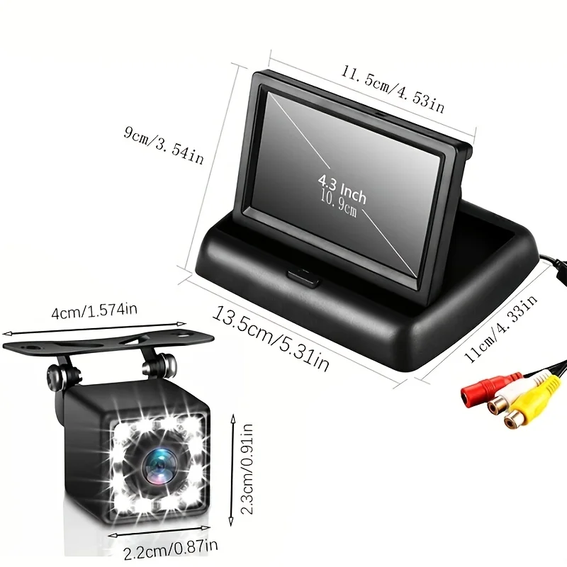 Easy-Install 4.3inch Backup Camera Kit with Night Vision for Cars, Trucks, RVs & More - Includes LCD Screen, Power Cables