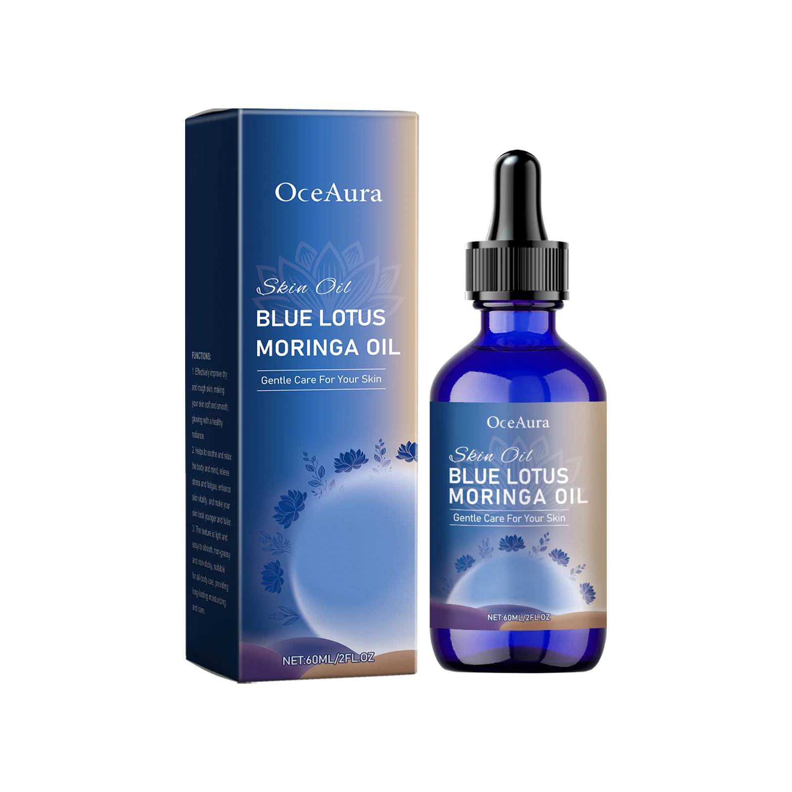 زيت البشرة OceAura Blue Lotus & Moringa - زيت مغذي للوجه والجسم للعناية بالبشرة اللطيفة - 60 مل