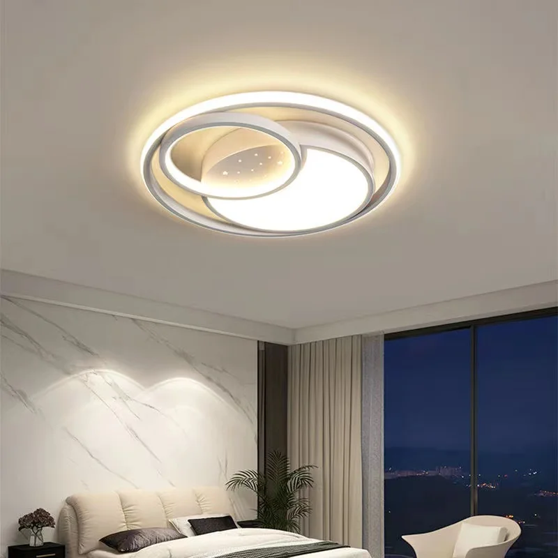 Modern Circle led Ceiling Lights For Living Room Kids Bedroom Lamp Dimmable Simple White Round Ring Ceiling Chandelier Lighting