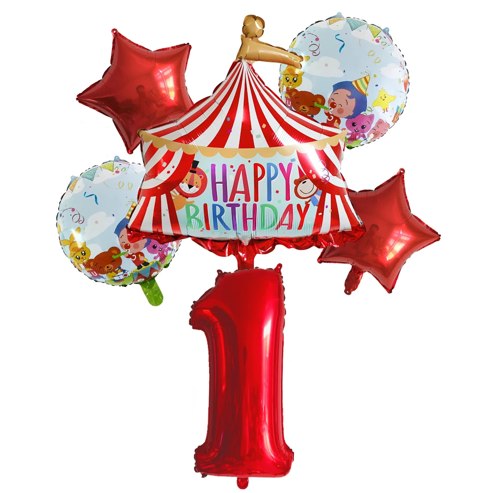 Red Circus Birthday Tent Balloons Set 30inch Foil Number Air Globos Animal Theme Party Children\'s Birthday Decorations Kids Toys