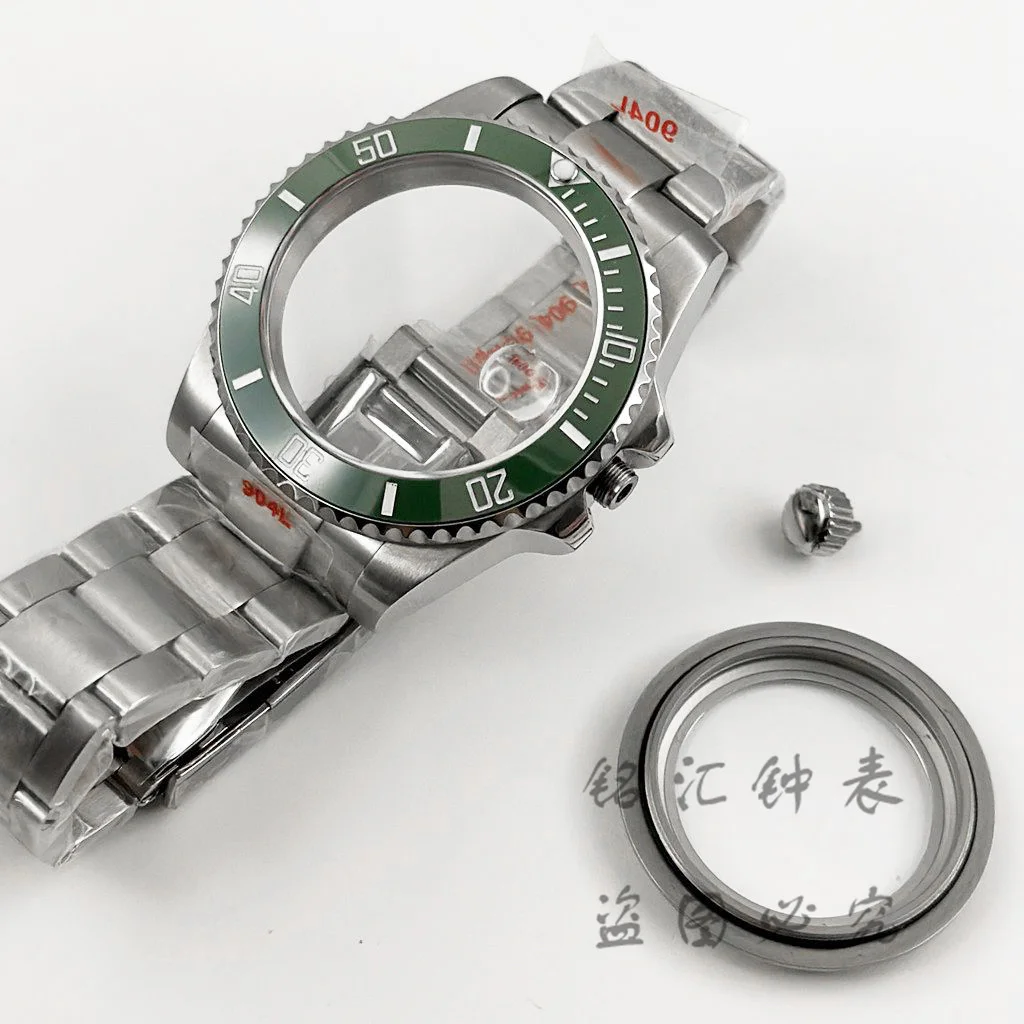40MM Brushed Center Strap Sapphire Crystal Watch Case Glide Lock Clasp Fit NH34 NH35 NH36 NH38 ETA2824 Movement 120Click Bezel