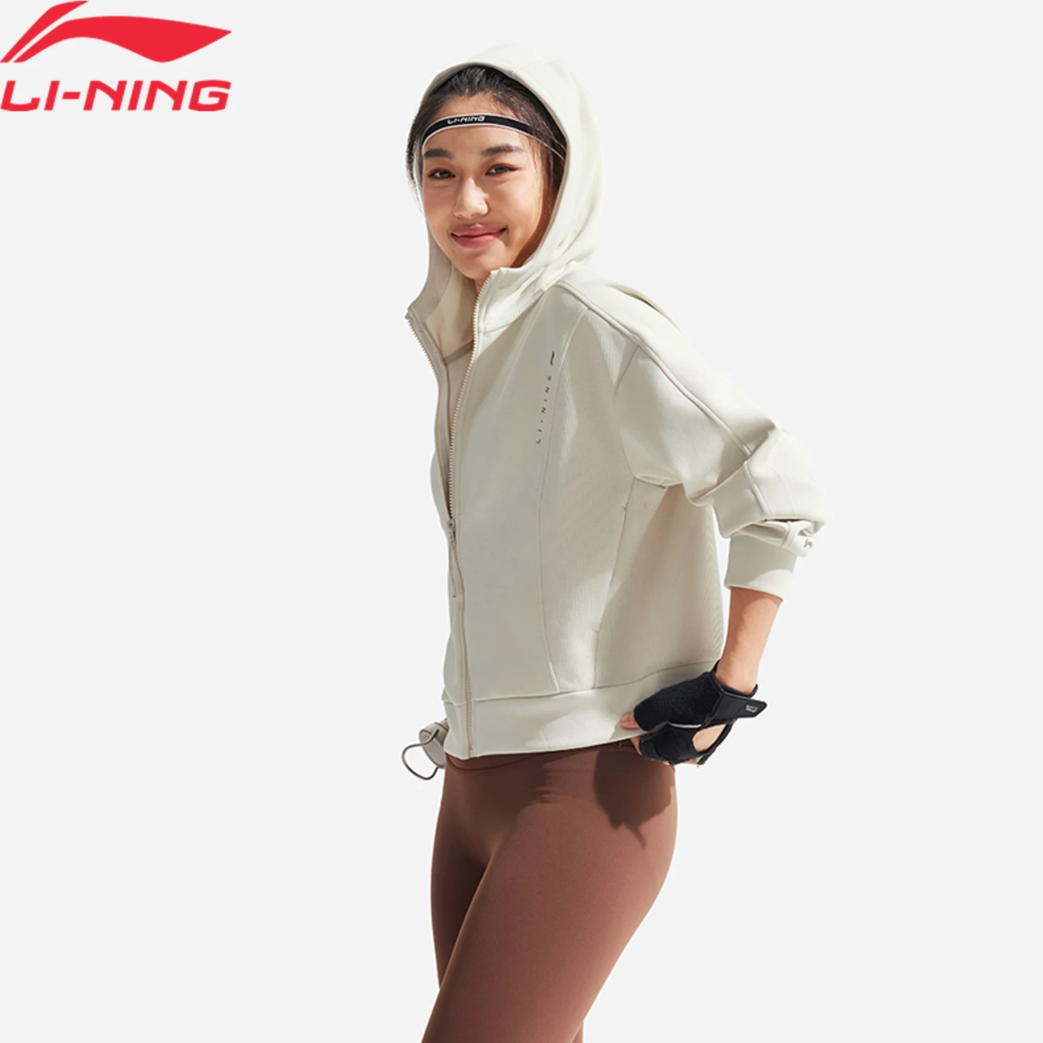

Li-Ning женская тренировочная толстовка для фитнеса свободного покроя 50% полиэстер 43% модель 7% спандекс удобные пуловеры с капюшоном на подкладке пальто AWDV066