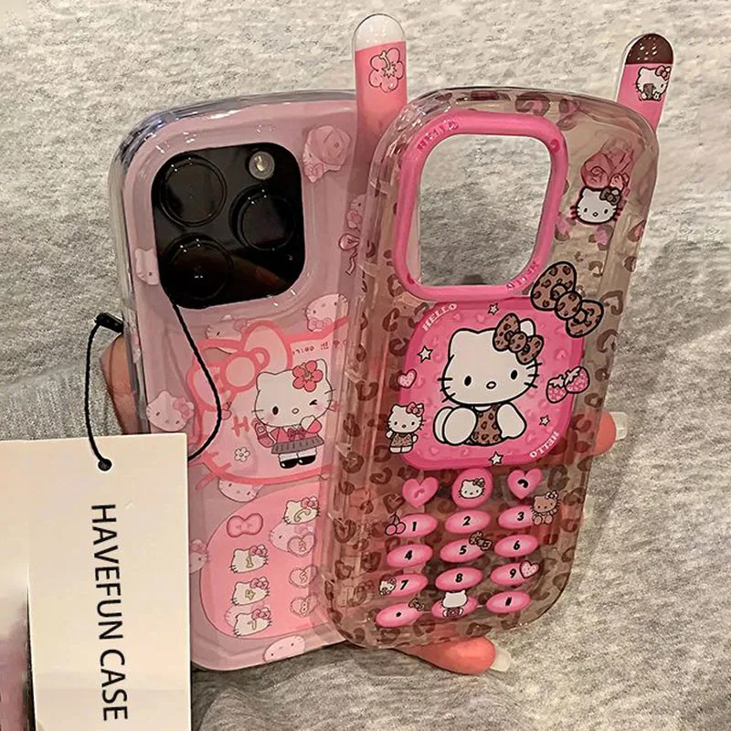 Cute Hello Kitty Phone Case Korean Japanese Style Retro Telephone Anti Drop for IPhone 14 15 16 17 Pro Max Protective Cover Gift