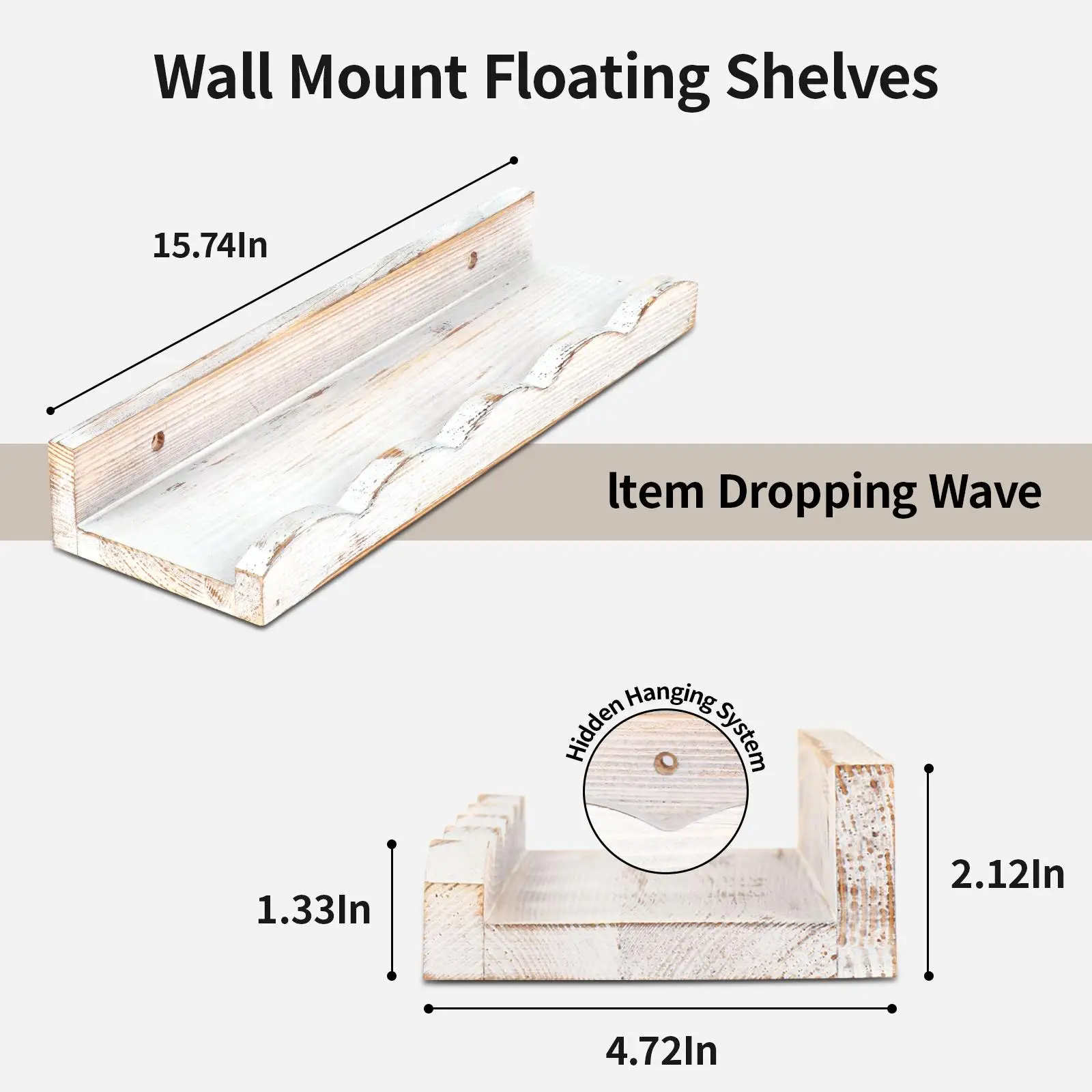 4Pcs Floating Wall Shelves Farmhouse Kitchen Rustic Wood Shelves Bookshelf for Vanity Living Room Bathroom Pictures Flower Vase