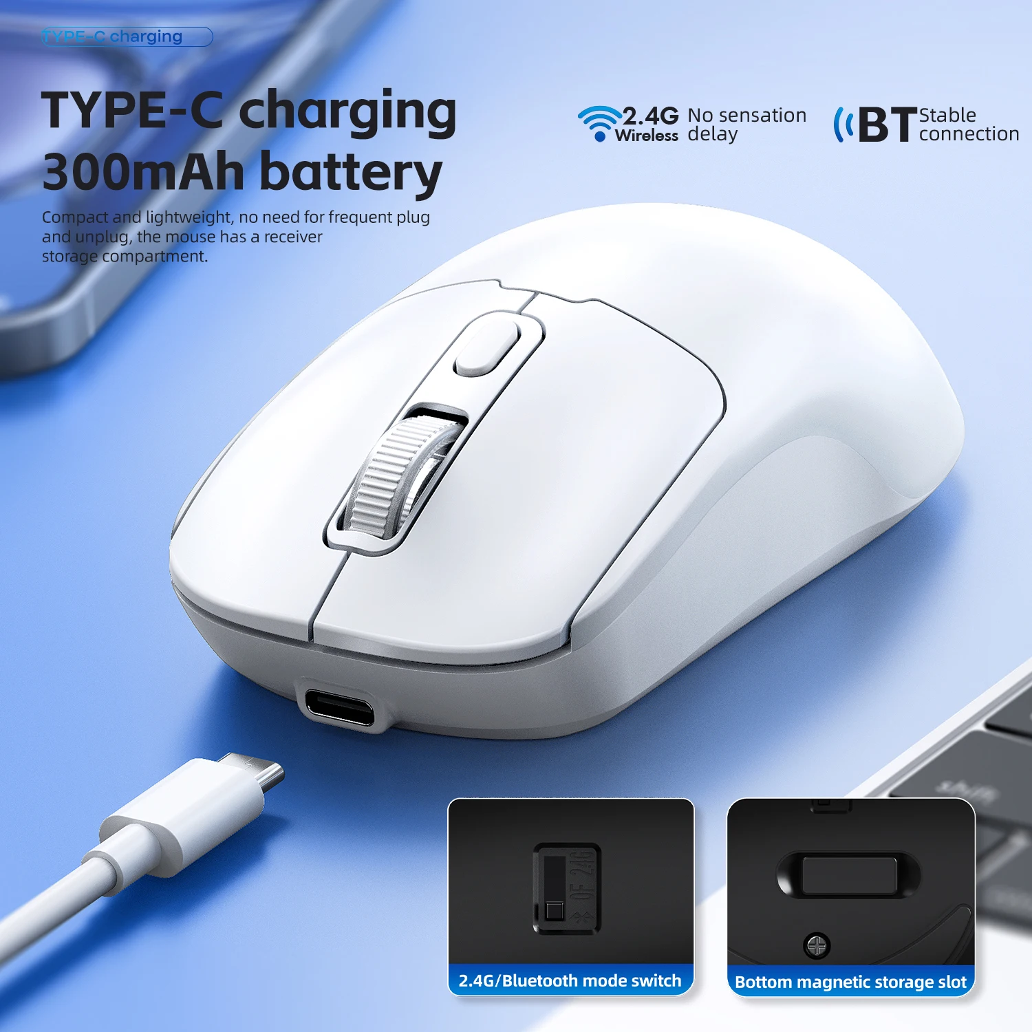 2025 NEW HOT Wireless Mouse USB Type-C Recharging Dual-Mode Bluetooth &2.4G Silent Optical Battery Roller for Laptop Computer