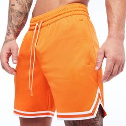 Mens Breathable Basketball Shorts Orange Mesh Fitness Sports Leisure Workout Sport Pants Quick Dry Gyms Bodybuilding Shorts