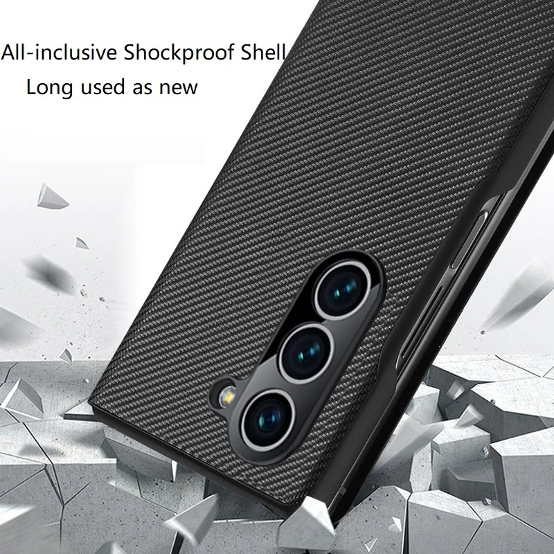 Luxury Genuine Leather Case for Samsung Z Fold 3 4 5 Case Stripe Magnetic Shockproof Shell for Galaxy Z Fold3 Fold4 Fold5 Case