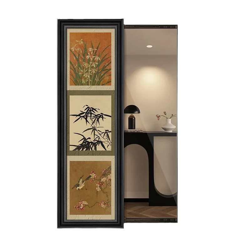 Espejo de cuerpo entero oculto con pintura decorativa de entrada de estilo retro francés, espejo invisible de cuerpo entero para sala de estar.