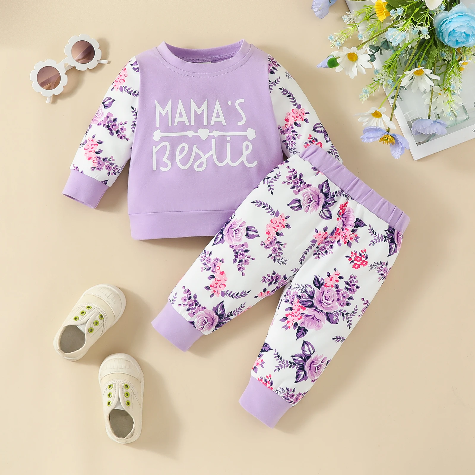 Adorable Letter Print Sweat  Long Sleeve Shirt & Pant 2Pcs Set for Baby Girls Infant Newborn Spring&Autumn Clothing