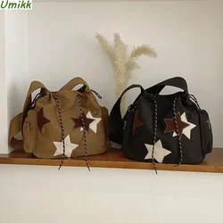 Women Cute Messenger Bag Large Capacity Canvas Versatile Hobo Bags Star Applique Y2K Street Style School Bag for Teens Students