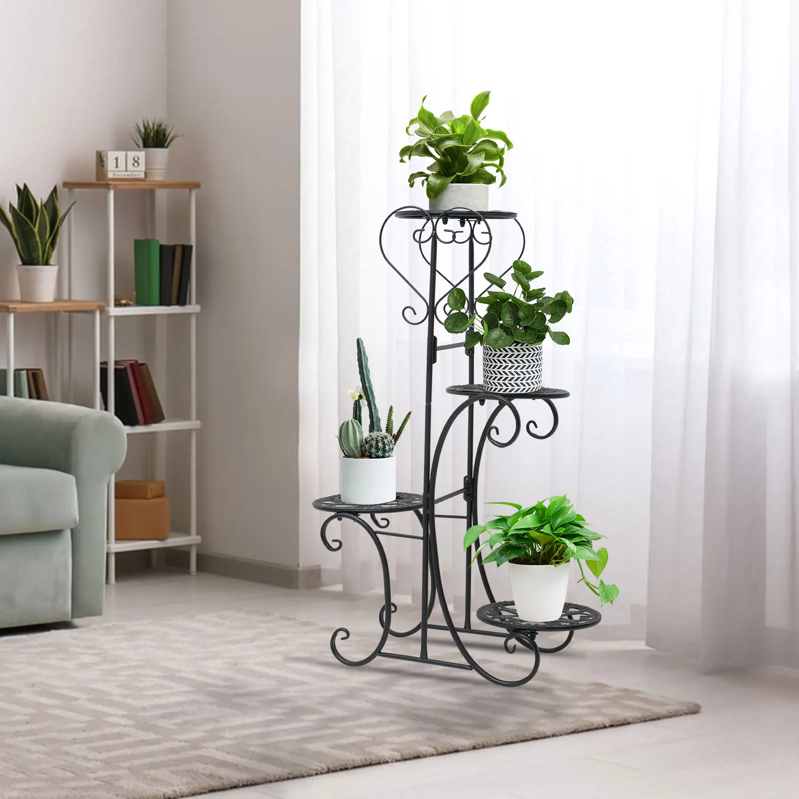 4-Tier Flower Pot Plant Rack Green Plants Wrought Iron Decorative Plants Shelf For Indoor Outdoor Use