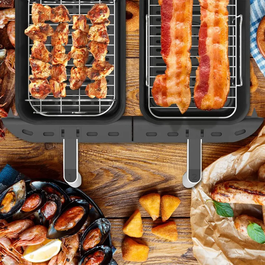Rejilla para freidora de aire, rejilla de doble capa para freidora de aire, freidora de aire multiusos, rejilla para asar de acero inoxidable con 4 brochetas