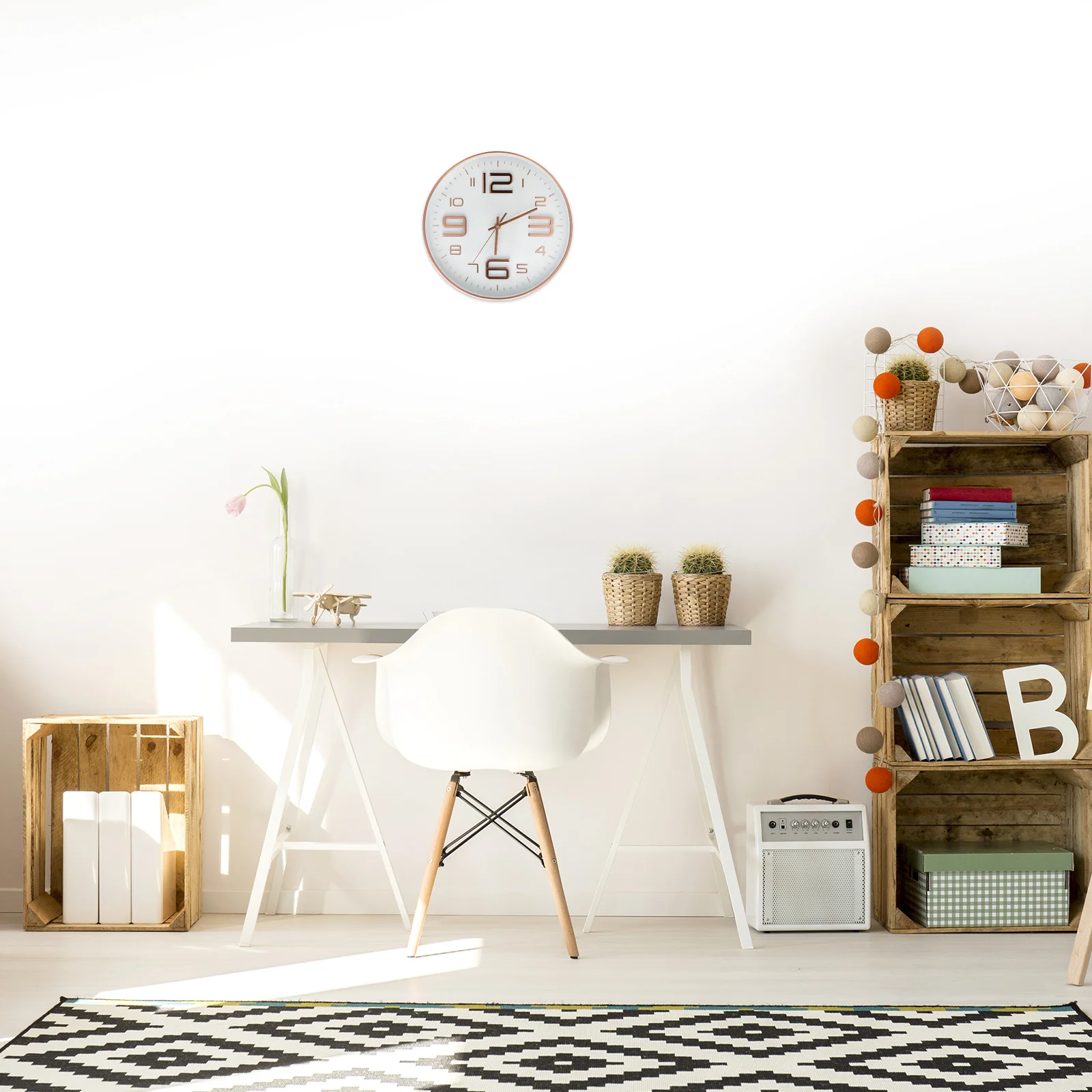 

Creative Silent Wall Clock Modern Style Rose Gold Pointer Clear Glass 3D Number Large Wall Clock Home Decor Home Clocks