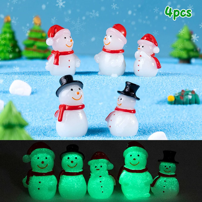 4 stuks Kerst Creatieve Cartoon Lichtgevende Sneeuwpop Beeldje Micro Landschap Decoratie DIY Woondecoratie Accessoires Geschenken