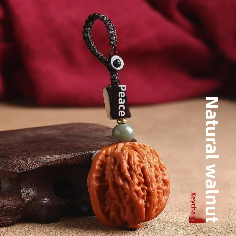 Chinese Style Lucky Natural Wenwan Walnut Keychain Auspicious Peace Blessing Pendant Unisex Bag Hanging Ornament Good Fortune