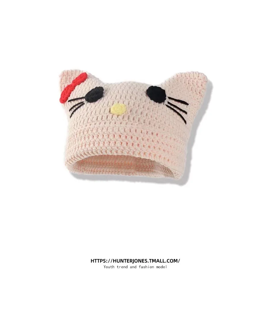 Hello Kitty Sanrio cappello lavorato a maglia con orecchio di gatto giapponese ragazza carina autunno/inverno cappello con copertura termica per la