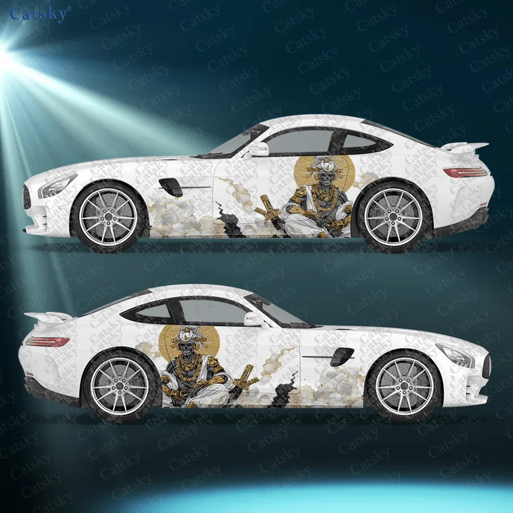 

2pcs Golden Flame Martial God Car Side Decals, Self-Adhesive PVC Waterproof & Scratch-Resistant Stickers, Fashionable Decals