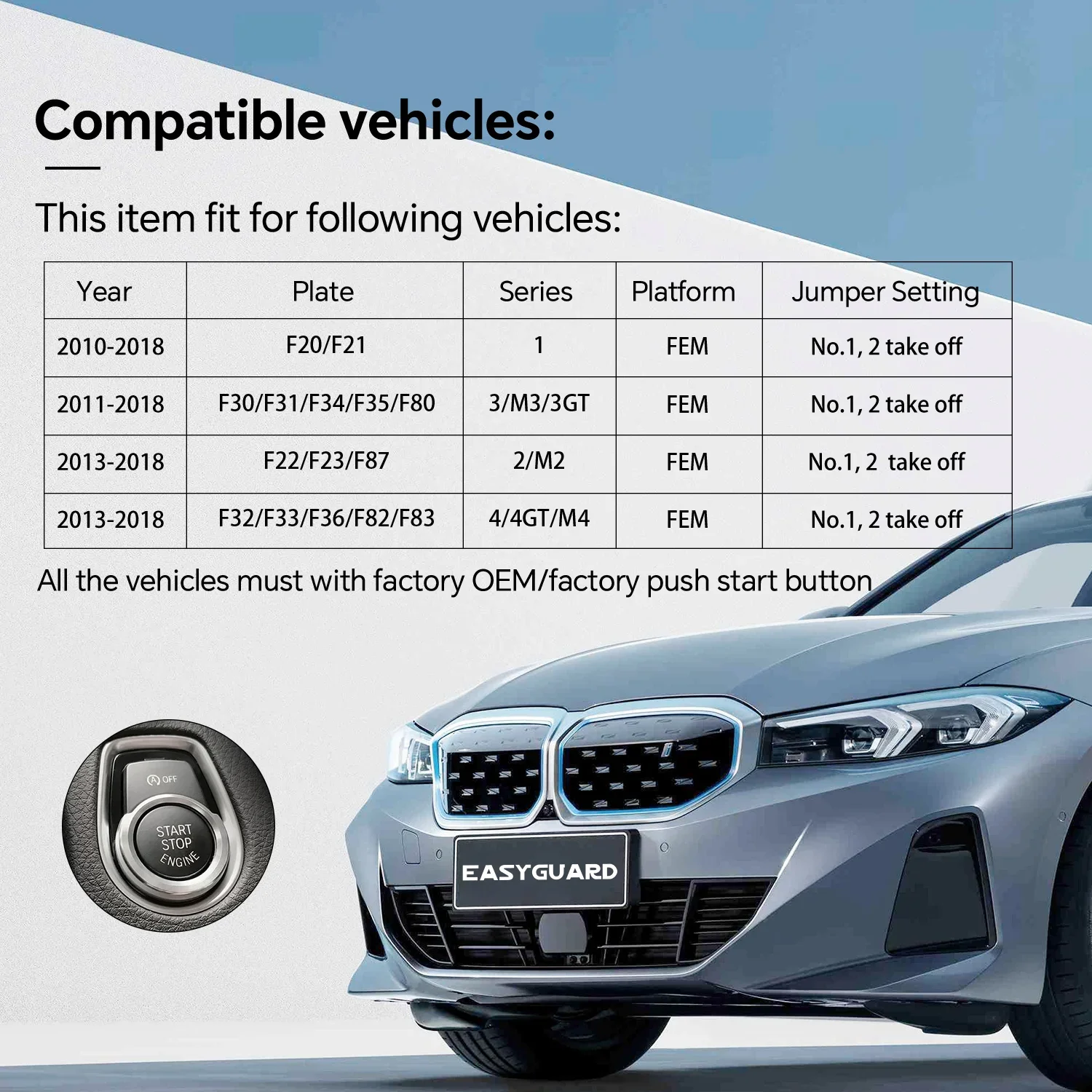 ECS002PP-BM-FM2 Plug Play Remote Starter Fit For 13-18 F22 F23 F87 2 M2 F32 F33 F36 F82 F83 4 4GT M4 With Push Start Button