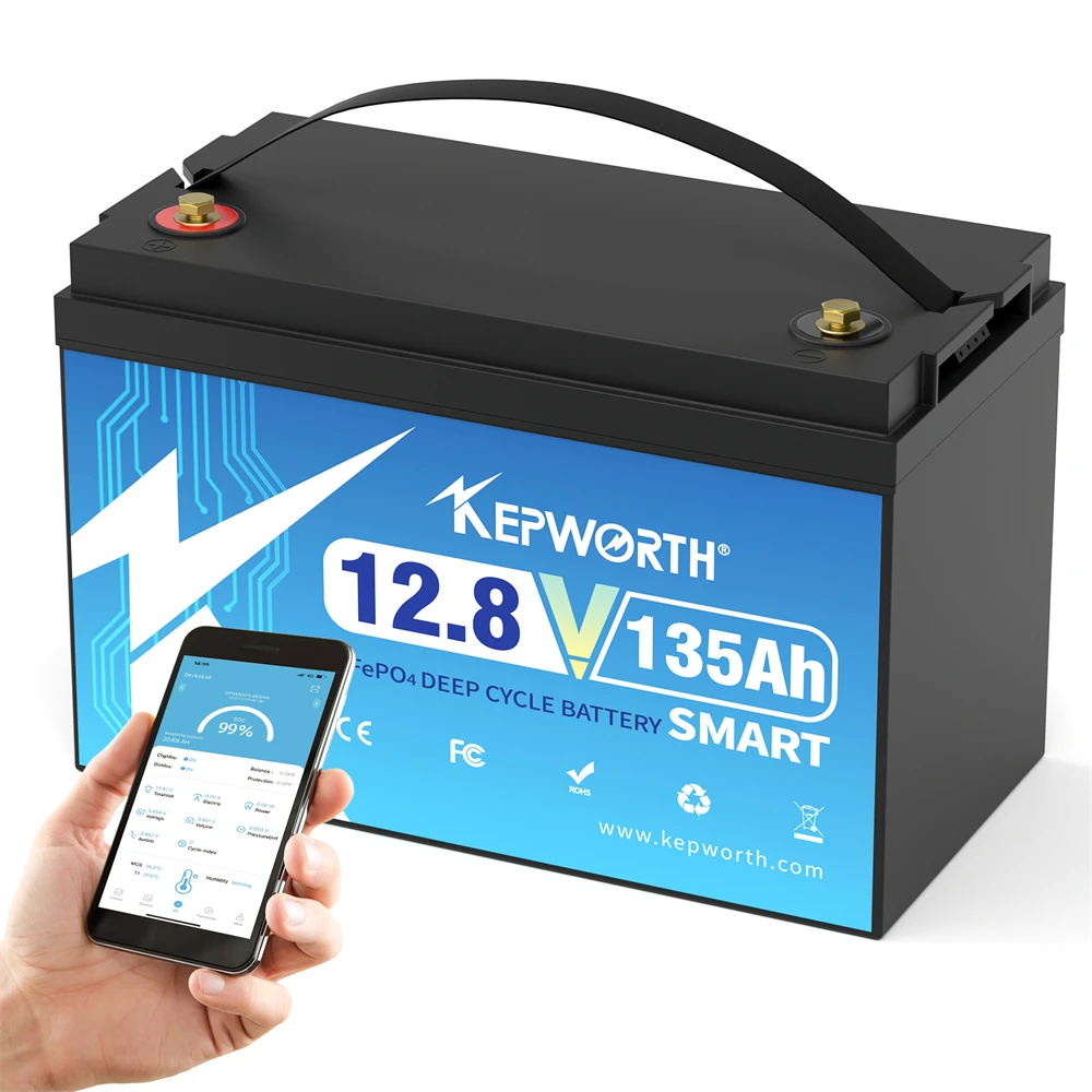 KEPWORTH 12V 100Ah 120Ah 135Ah LiFePO4 Battery Built-in Upgraded BMS, Deep Cycles, Perfect for RV, Marine, Home Energy