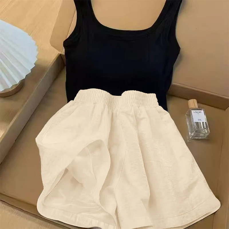 

Pajamas Set Women Summer Shorts And Vest Breathable Elastic Sling Ladies Suit Home Clothes With Chest Pad
