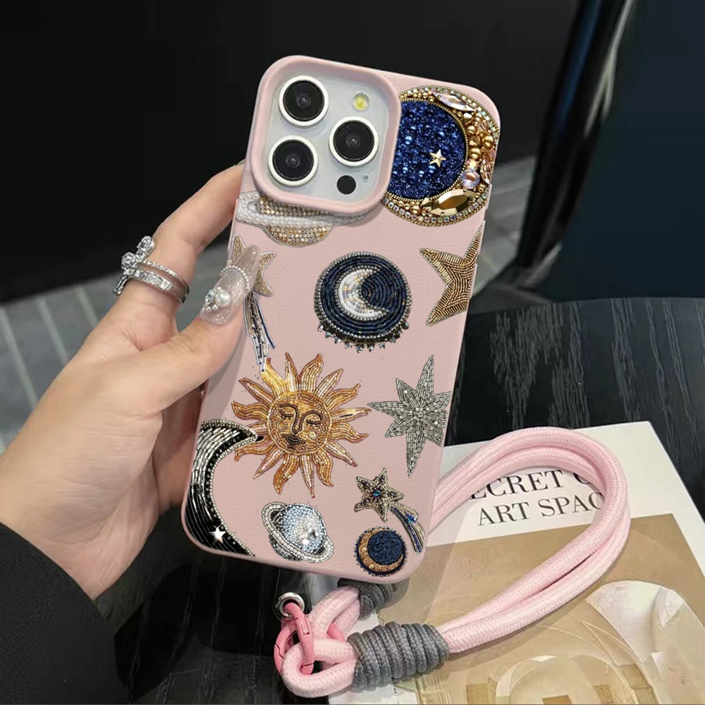 Coole blaue Cartoon-Blitz-Bonbonfarben-Hülle mit Litschi-Muster für iPhone 17 Air 16 15 14 13 12 11 Pro Max Plus mit Lanyard-Abdeckung – Detail 8