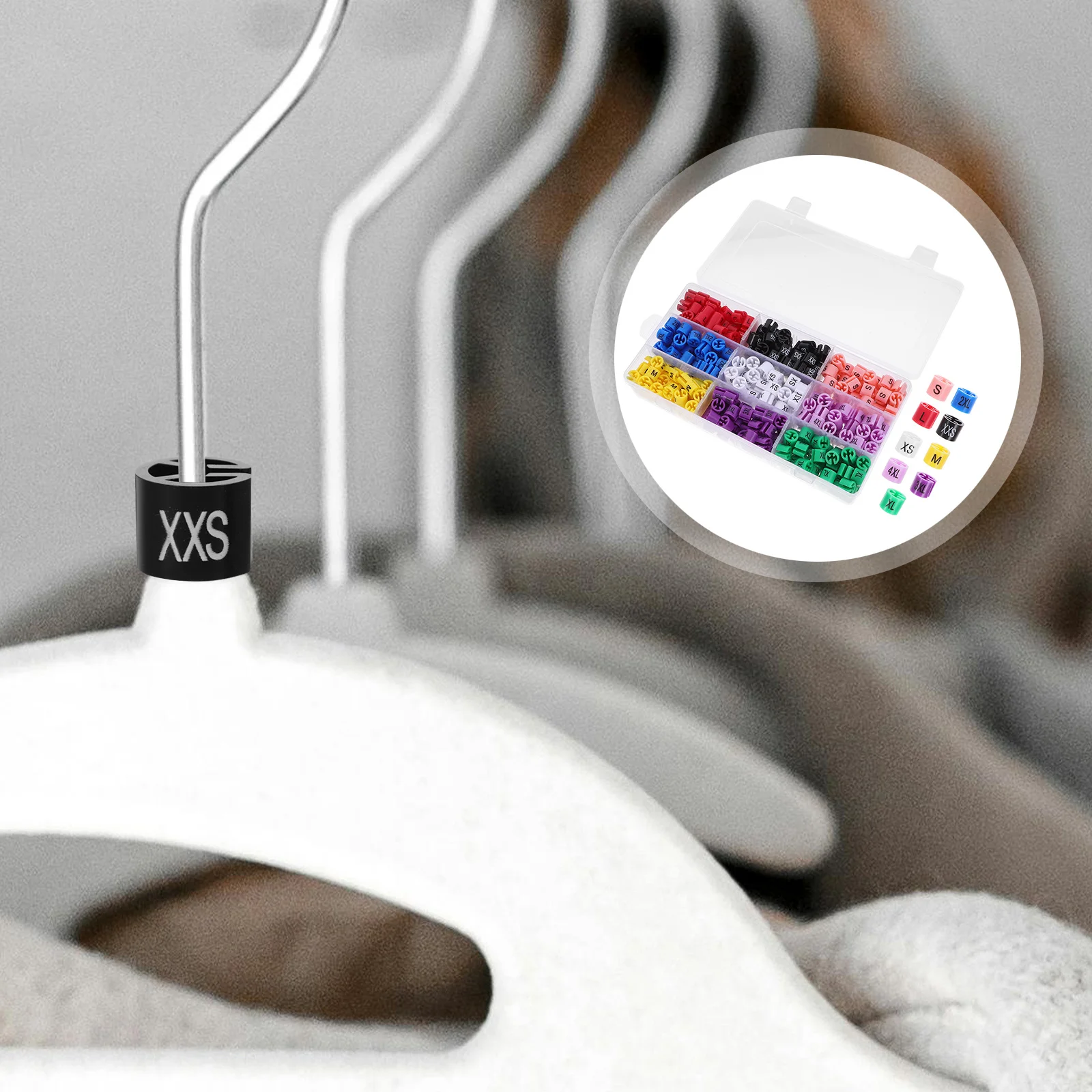 

450Pcs Plastic Size Marker Tags Hanger Clips for Clothes Garments Pants with Storage Box Size Identification Hangers Tags Marker