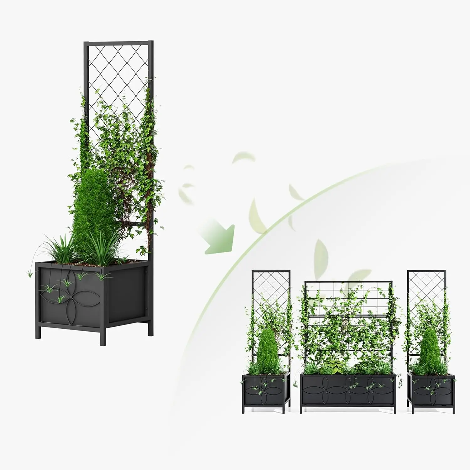 

Large Raised Garden Bed with Trellis, Heavy Duty Planter for Climbing Plants, Drainage Holes & Fabric Liners