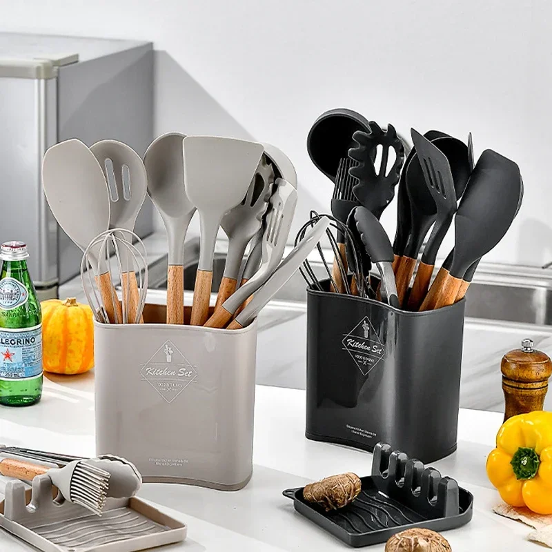 

13Pcs Silicone Cooking Utensils Kitchenware Non-stick Cookware Spatula Egg Beaters Shovel Wooden Handle Kitchen Tool Accessories