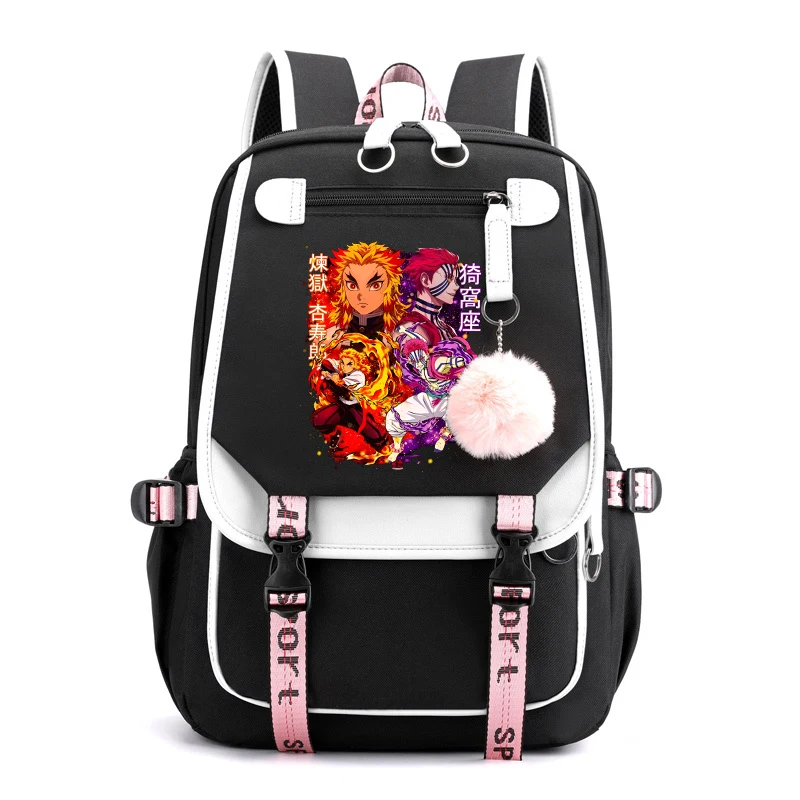 

New Anime Rengoku Kyoujurou Akaza Backpack Girls School Bag Women Men Teens Laptop Travel Rucksack Large-Capacity Backpack