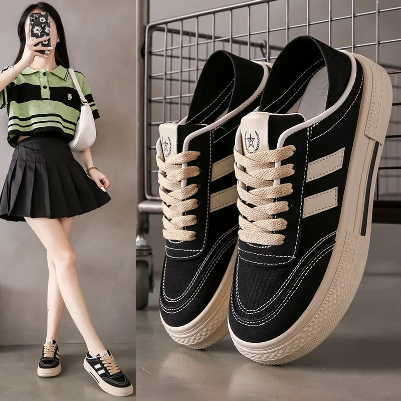 

2024 Summer New Canvas Shoes for Female Students, Casual Two-wear, Versatile, Trendy, Comfortable and Casual Sneakers