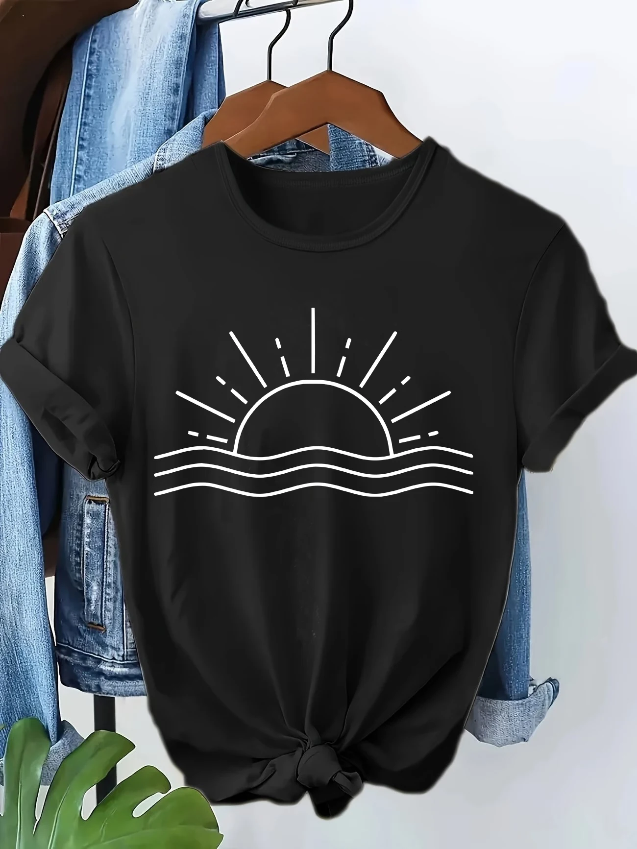 Retro Fashion Sunset  Casual  Fashion T-shirt Vintage Short Sleeve T Shirt Top Tee Summer Ladies