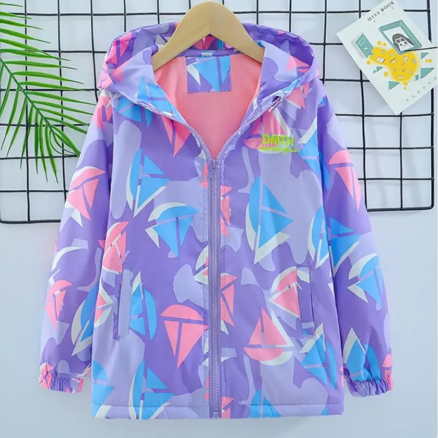 Fashion Girl\'s Fleece Hooded Coat Outdoor Thick Winter Waterproof Jackets For Kids Warm Clothes Autumn Girls Windbreaker