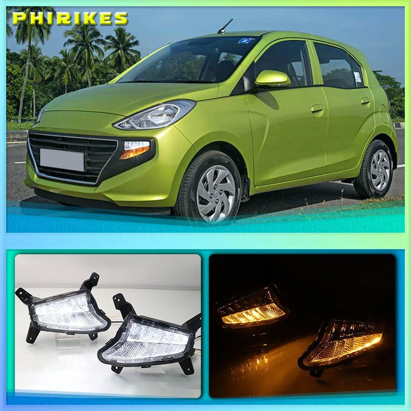 

1Pair LED fog lamp for Hyundai Santro 2018 2019 DRL Daytime Running Lights with Yellow Turn signal light drl