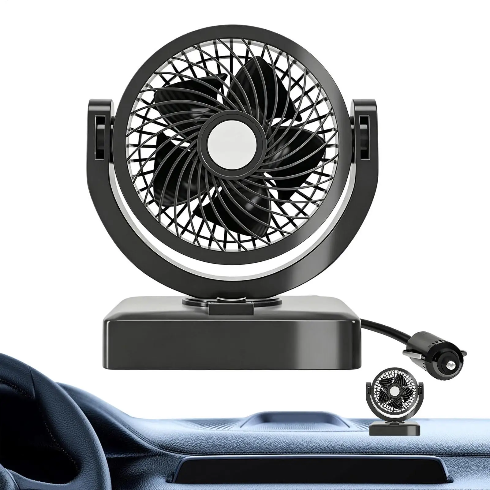 Truck Fan 360-Degree Rotation Small Wind Blower Low Noise Small Car Fan For Front Seat Outdoor Travel RV Dorm Work Vehicle