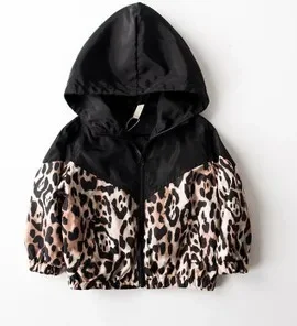 Fashion Kids Boys Casual Jacket Outwear Leopard Print Patchwork Long Sleeve Hooded Zipper Coats