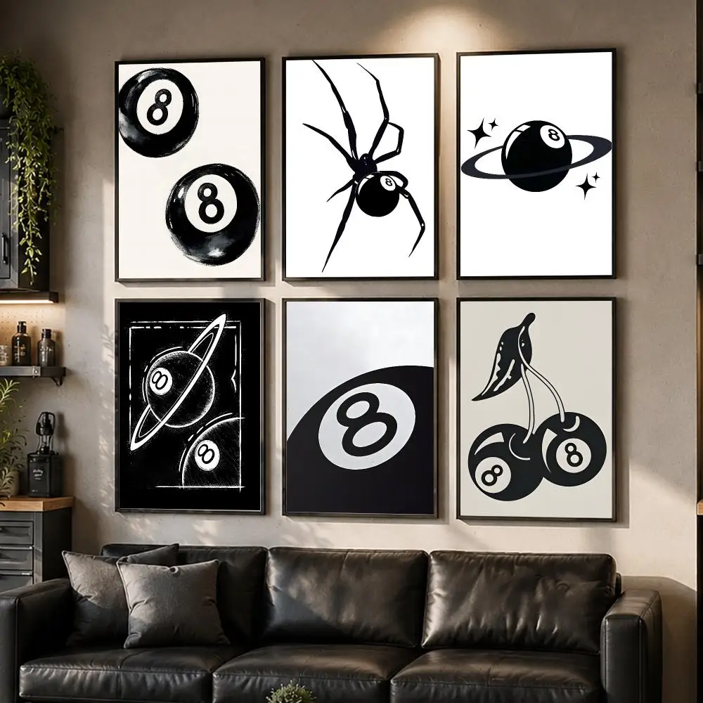 Vintage 8 Ball Black Poster Poster HD Waterproof Self-Adhesive Wall Art – Multi-Scene Use Top Gift Pick