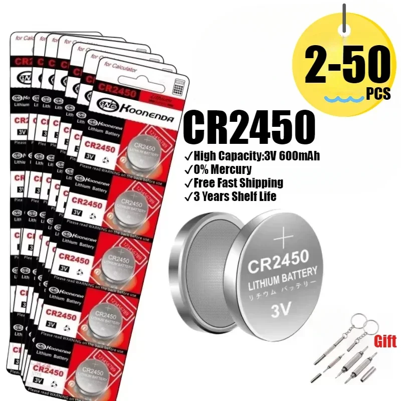 

2-60PCS CR2450 3V Lithium Battery CR 2450 DL2450 BR2450 LM2450 For Toy Car Key Remote Control LED Light Coin Cells