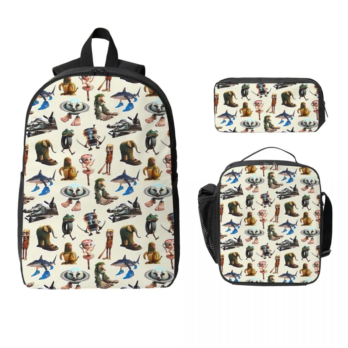 

Итальянский рюкзак Brainrot, студенческая сумка для книг для мальчиков и девочек, школьная сумка, сумки на плечо для ноутбука, 3 шт., изолированная сумка для обеда, пенал