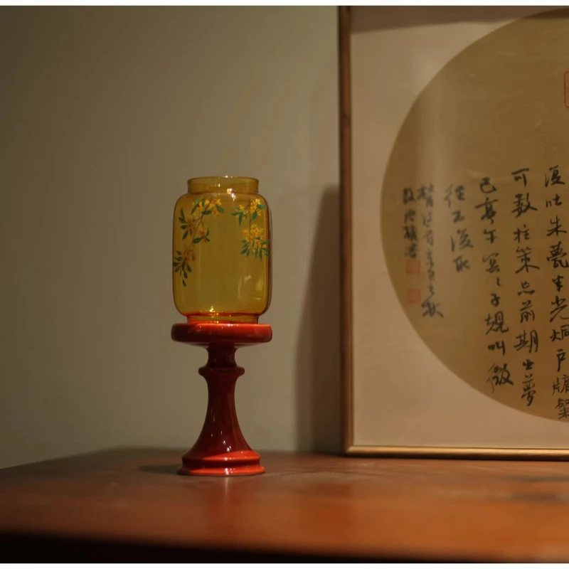 Room Decor Candle Holder Glass Cover Painted Osmanthus Chinese Tea Room Ornaments Household Entryway Living Room Decoration