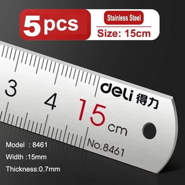 Deli Roestvrijstalen Liniaal 15/20/30cm Metalen Rechte Liniaal voor Thuis School Precisie Meten Tekening Tool Levert 1/2/5pcs - afbeelding 1