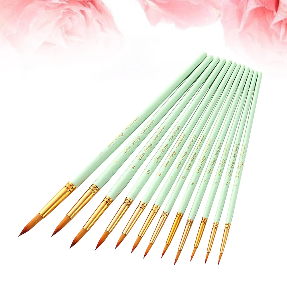 

12 Pcs Brush Set Botanical Painting Art Watercolor Wooden Bamboo Arts and Craft