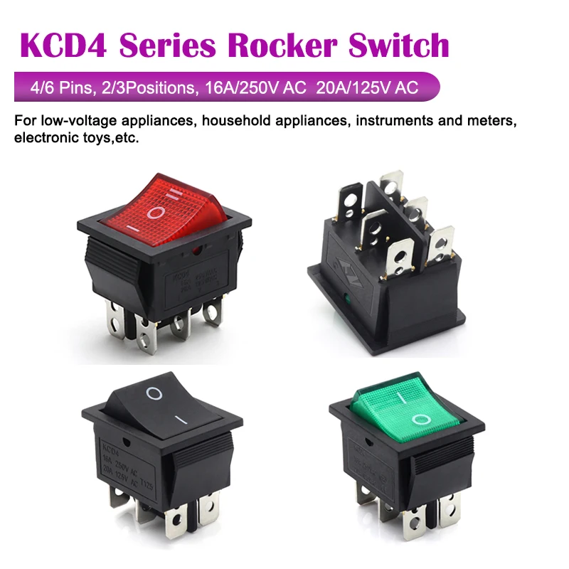 

1 ~ 100pcs KCD4 Seiries Rocker Switch Electric equipment Toys 16A 250V / 20A 125VAC Push Button Boat Car Power Button Switches