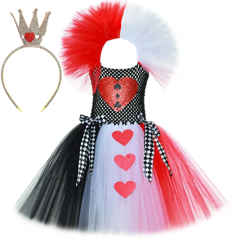 فساتين الأميرة للفتيات لملكة القلوب الحمراء، أزياء عيد الميلاد والهالوين، أزياء حفلات الكرنفال، ملابس تنكرية للأطفال #5