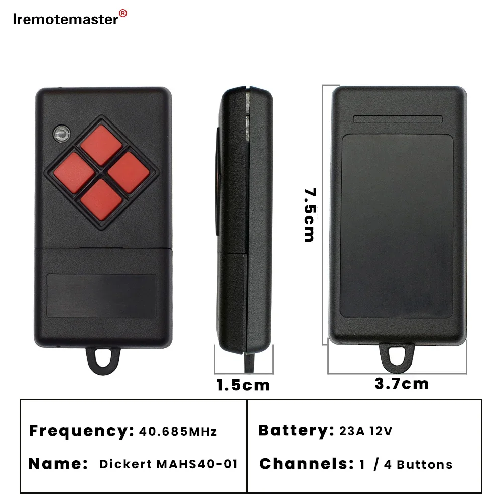 リモコン 40 mhz DICKERT 1/4 ボタン 40.685MHz MAHS40-01MAHS40-04 ガレージドアオープナー送信機の交換