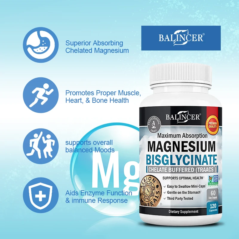 Magnesium Bisglycinate - Maximum Absorption, Full Response and Buffered - Healthy Energy Musculoskeletal and Joint Support