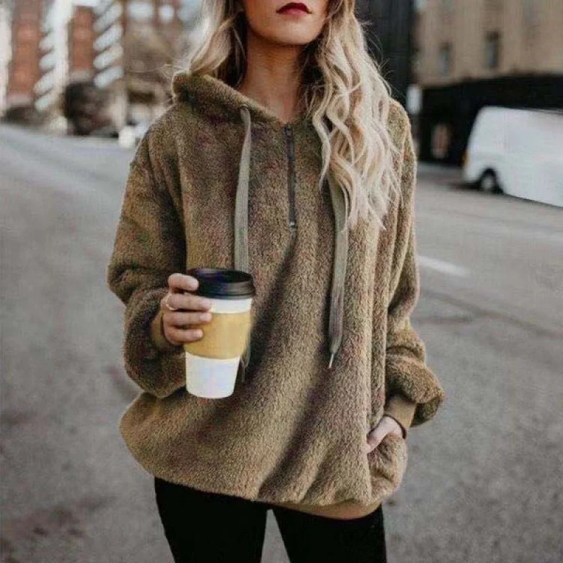 Women's plus Size Hooded Sweatirt Jaet Street Sle Long Sve Zipper Closure  Color Casual Outerwear Coat