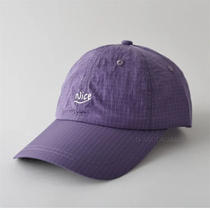 SS25 Korean Baseball Cap with Letter Embroidery & Gingham, Quick-Dry Minimalist Casual Unisex Hat for Daily Use