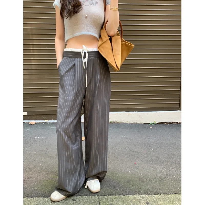 

Женские повседневные брюки с широкими штанинами, весна 2026, в полоску, цветные, для офиса, модные, универсальные, из смесовой хлопковой ткани