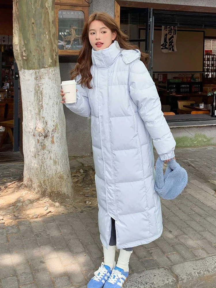 Winter Long Hooded Solid Down Jacket Women White Duck Down Waterproof Outwears Female Warm Thick Parker Knee Length Down Jacket